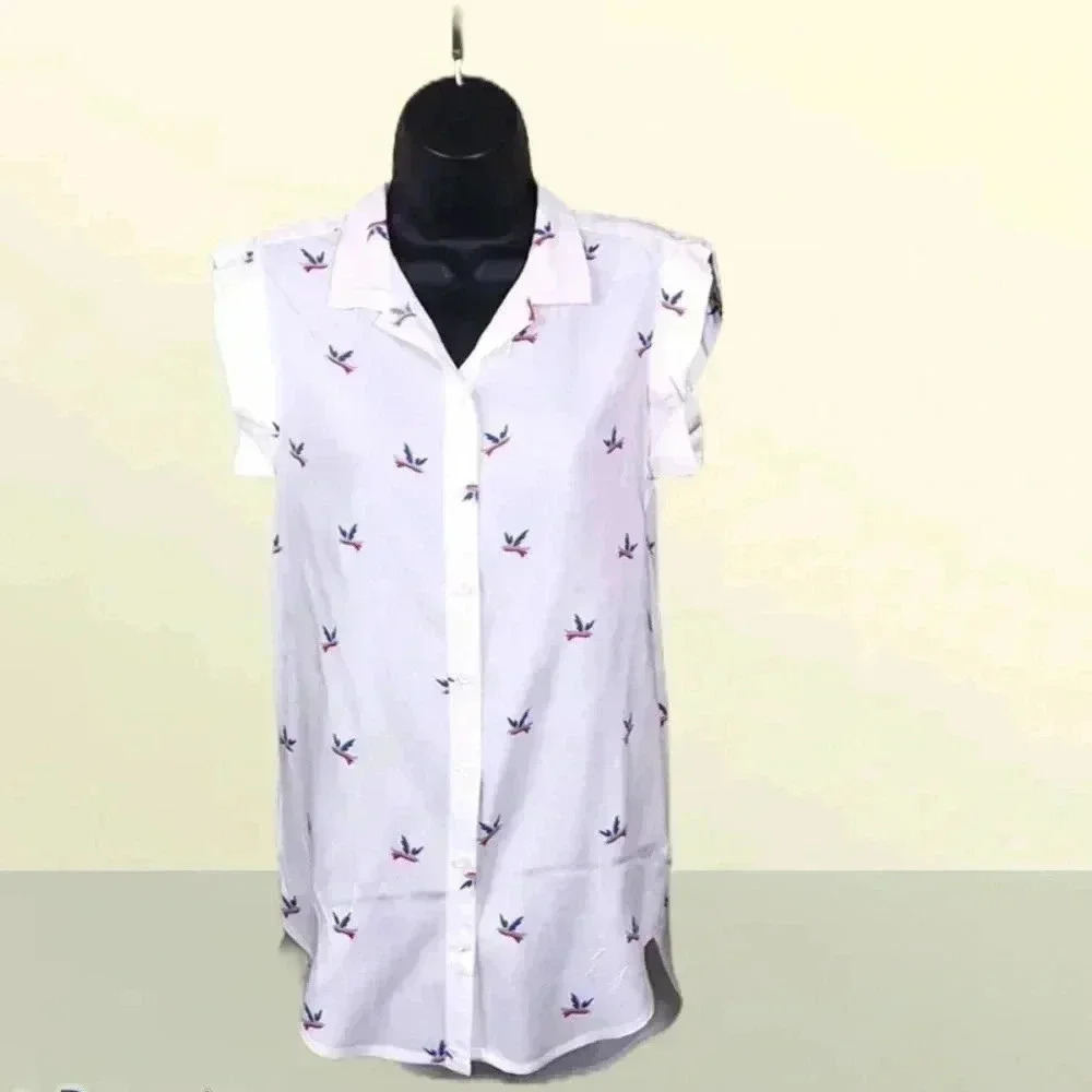 Alexander Jordan Cream Bird Print Blouse Size S—B2